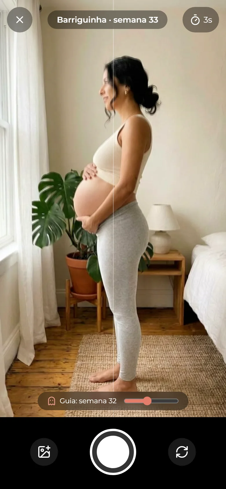 Câmera do diário com guia transparente da semana anterior para alinhar a barriga