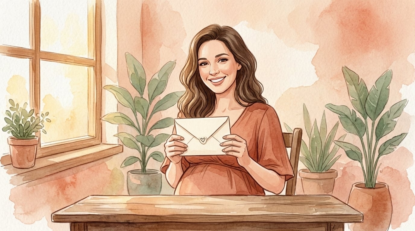 Priscilla Valadares recebendo mensagem de gestante — ilustração em aquarela