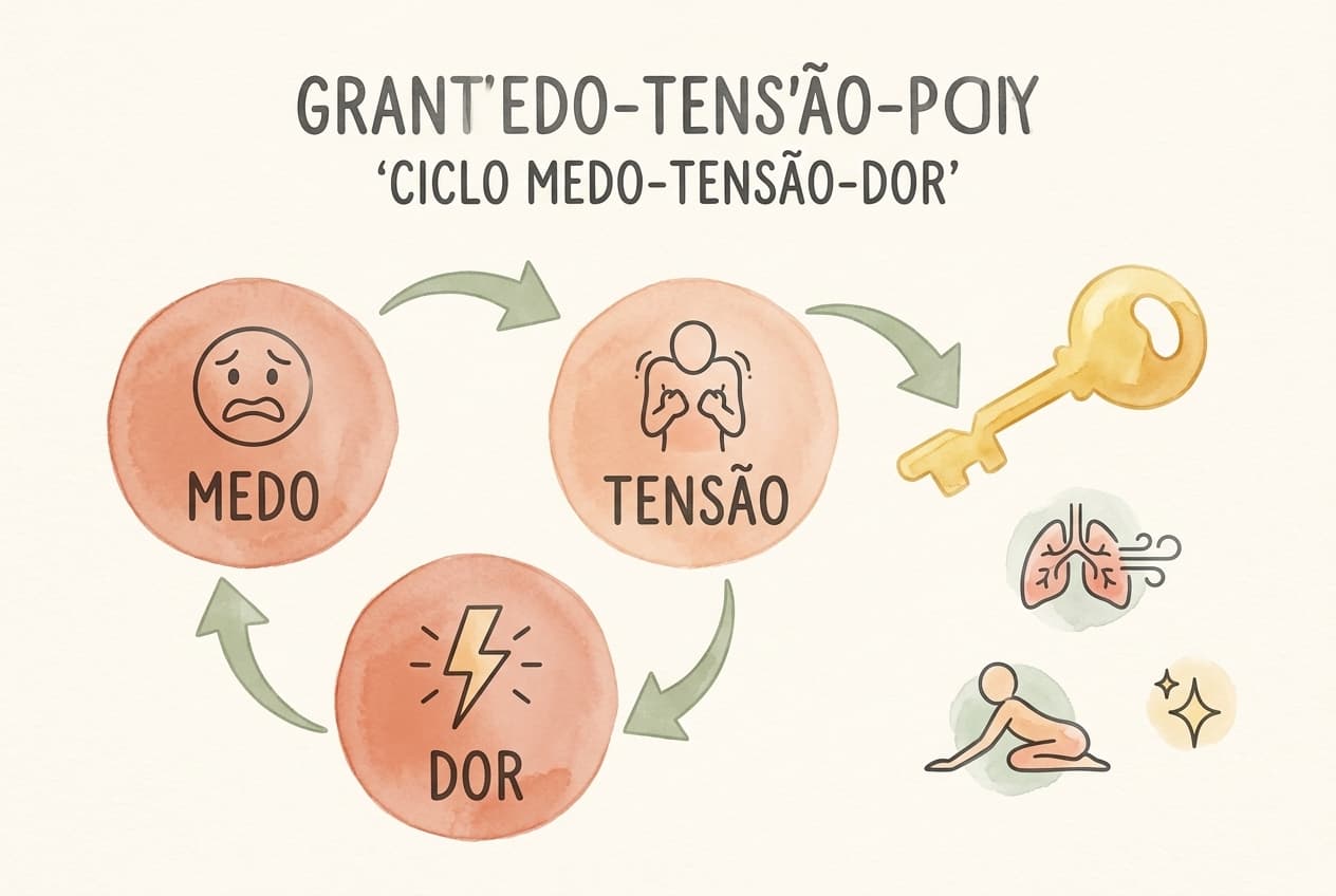 Ilustração do ciclo medo-tensão-dor sendo quebrado pelo relaxamento