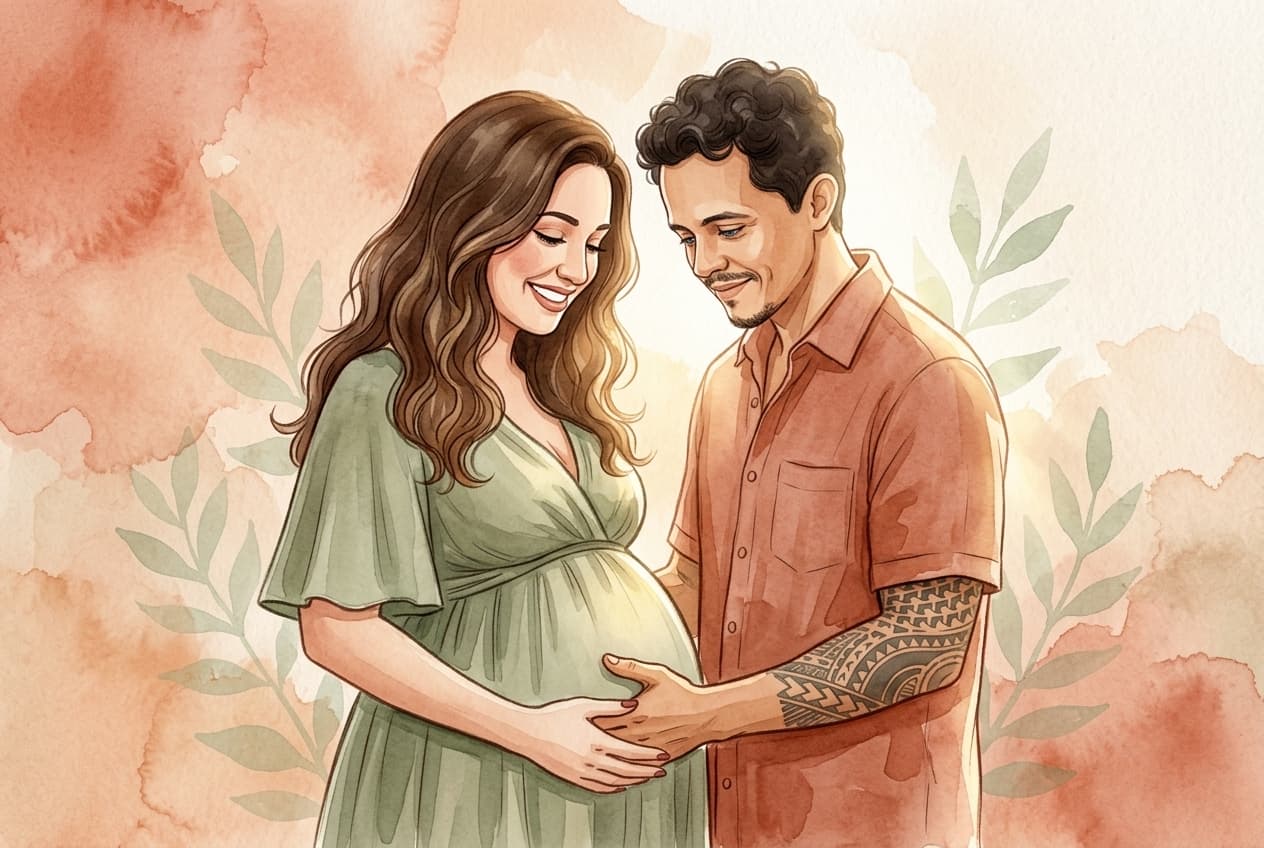 Casal abraçando a barriga de grávida juntos em conexão